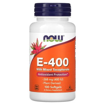 NOW Foods, E-400，含混合生育酚，268 毫克（400 國際單位），100 粒軟凝膠