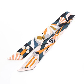 Hermes Parade en Fanfare Twilly 經典印花絲巾(黑焦糖灰)