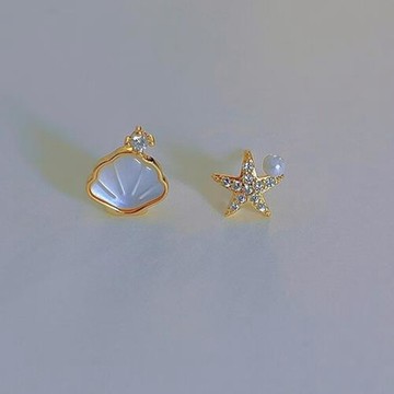 925純銀不對稱海星貝殼耳釘女簡約氣質小巧可愛冷淡風小眾耳飾潮