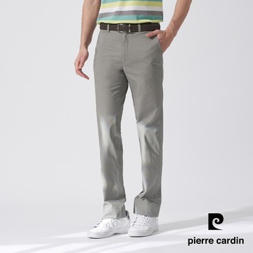 【pierre cardin 皮爾卡登】男款 素色微彈性小織紋平口休閒長褲-淺綠色 (5247873-45)