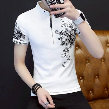 短袖男t恤夏季男士V領體恤潮流上衣服夏裝韓版修身帥氣中國風半袖