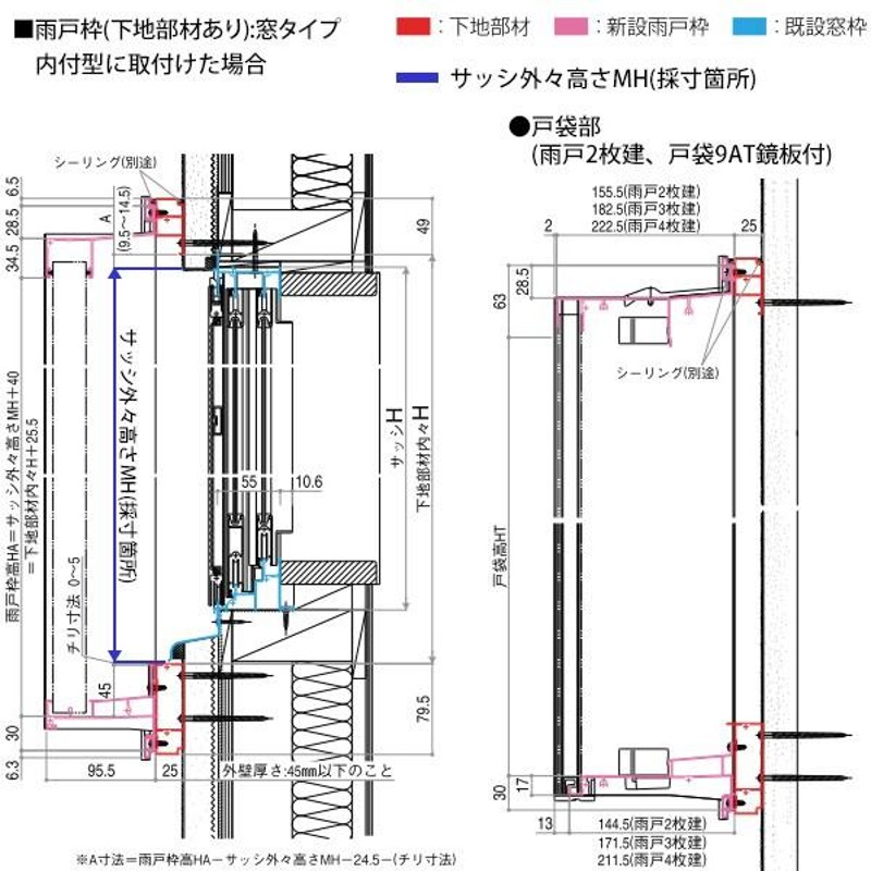 リフォーム雨戸 雨戸一筋 内付型 ルーバー鏡板I型 3530 W：945mm × H