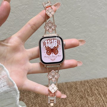 新款 滴膠四葉花 金屬錶帶 適用 Apple Watch 10 錶帶 s10 9 8 7 6 蘋果錶帶 42mm 錶帶