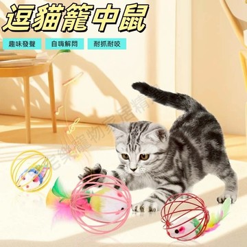 貓咪玩具 逗貓玩具 寵物玩具 籠中毛絨鼠 羽毛老鼠 寵物貓貓玩具 鈴鐺球 毛絨老鼠 逗貓小球 籠中鼠玩具球 鈴鐺玩具球