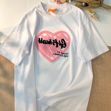 愛心短袖T恤女新款夏季潮牌原宿風學生寬松體恤半袖上衣