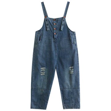 【巴黎精品】現貨+預購 吊帶褲休閒長褲大碼寬褲直筒褲落地褲休閒女裝-破洞牛仔直筒連身女褲子2色a1eb23