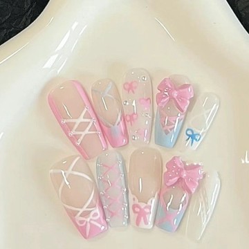 🎀台灣出貨🎀純手工中梯甜心手工穿戴穿帶甲 指甲貼片 美甲貼片 手工穿戴甲 貼片指甲 貼片美甲 指甲貼 美甲貼 光療甲
