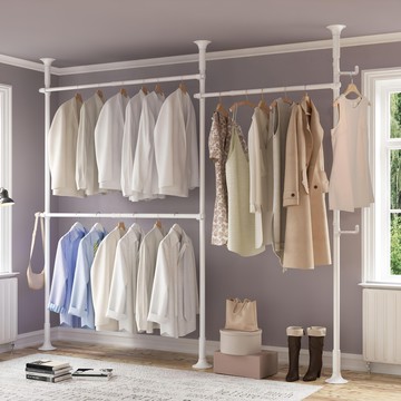 LiwooLIVING 堅固三層衣架附多功能掛勾組  3層(160~280cm x 218~244cm)  白色