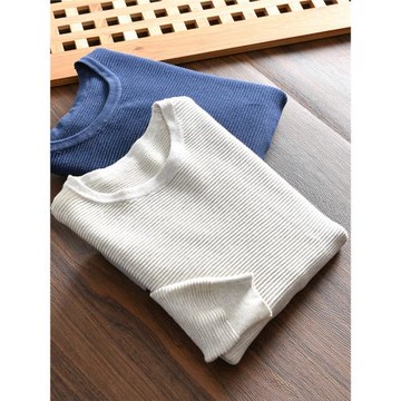 西班牙高端線！進口32針谷坡條紋！外貿男士全棉圓領針織衫毛衣