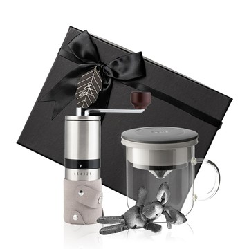 PO: 丹麥手沖咖啡二件禮盒組(手動不鏽鋼咖啡磨2.0/咖啡玻璃杯350ml-共4色)