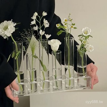臺灣出貨⚡試管花架擺件透明直立式有機玻璃客廳幹花器花瓶展示架玻璃試管 EBIO