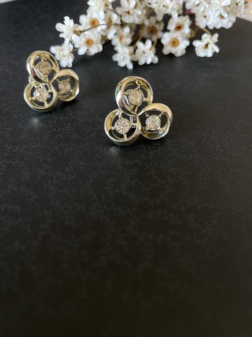 古董金色三葉草萊茵石夾式耳環 C496 CORO