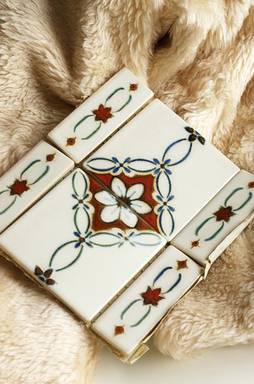 老雜貨古董日本大阪 市集 1960年 粉色老花磁磚 擺飾 Vintage