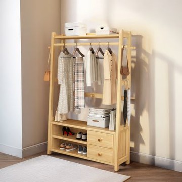 HappyLife 實木帶抽衣帽架 85公分 Y12488