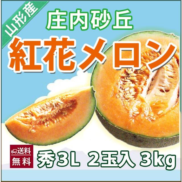 メロン 紅花メロン秀３Ｌ ２個入り 庄内砂丘メロン 送料無料 お中元 山形メロン 庄内メロン 農産物 送料無料