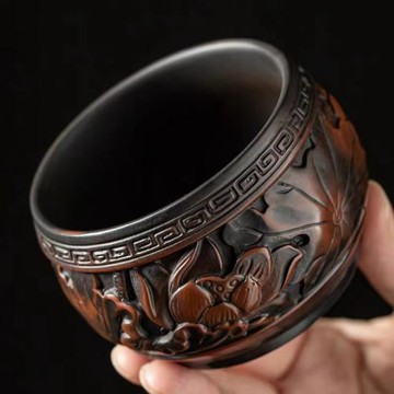 紫陶浮雕茶杯鏤空雙層品茗杯個人專用主人杯可養茶盞禮盒裝禮品
