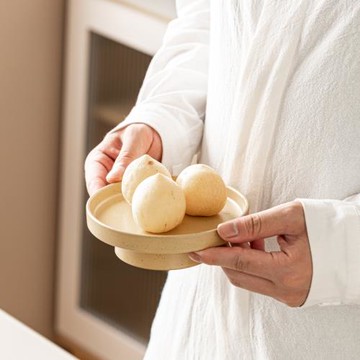 ENCAN日式粗陶蛋糕托盤特色餐廳菜碟茶室茶點盤立邊高顏值零食盤