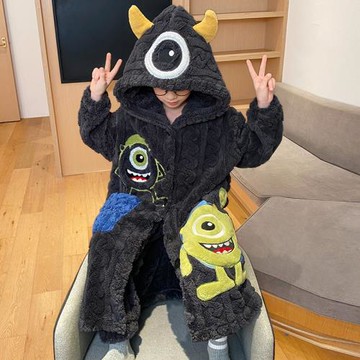 男童睡衣兒童秋冬季法蘭絨保暖卡通中大童加絨家居服套裝冬款睡袍