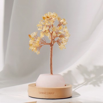 【SPANCONNY】聚財開運 | 黃水晶 | 天然水晶許願樹 (搭配櫸木燈座)