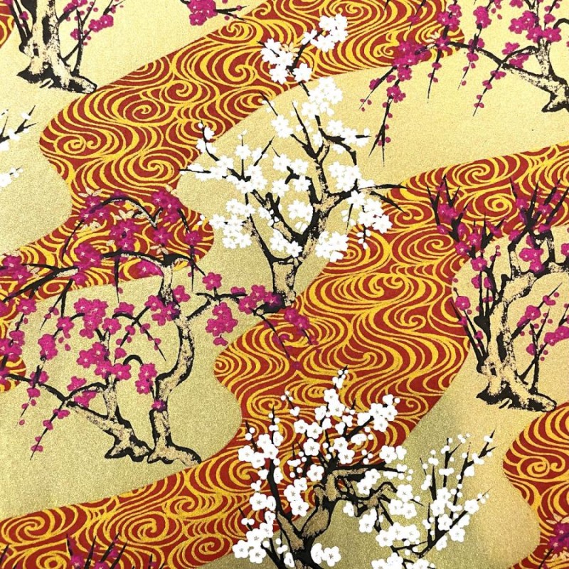 華やかな友禅和紙 豪華 紅白梅図 大柄 赤 金 大判 約63ｘ93cm | LINE