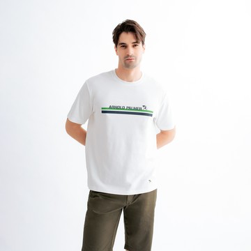 【網路獨家款】男裝-雙色條LOGO印花T-Shirt-白色