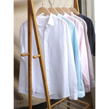 純亞麻襯衫男長袖夏季日系簡約寬松休閑潮流百搭薄款透氣棉麻襯衣