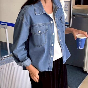 平價衣著 長袖牛仔襯衫 牛仔襯衫 牛仔外套 長袖上衣 外薄款牛仔外套 長袖襯衫 單寧外套 丹寧襯衫 女襯衫 單寧牛仔開衫