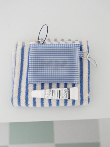韓國品牌 MINMIN 附鑰匙圈掛環 網狀防潑水零錢包 - 藍