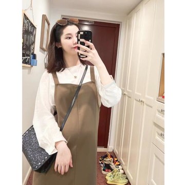 孕婦裝秋款兩件套高腰孕婦套裝秋季長袖直筒連衣裙小個子2025新款