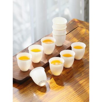 白瓷茶杯10只羊脂玉功夫茶杯6只陶瓷小茶杯家用待客喝茶專用客杯