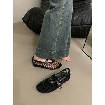 平底網面鏤空瑪麗珍單鞋女鞋子2025新款夏季黑色透氣溫柔芭蕾舞鞋