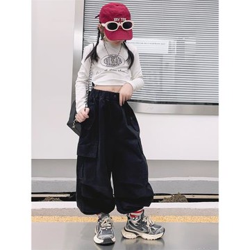 女童爵士舞服2025韓國街舞服美式潮束腳工裝褲小女孩露肚臍走秀服