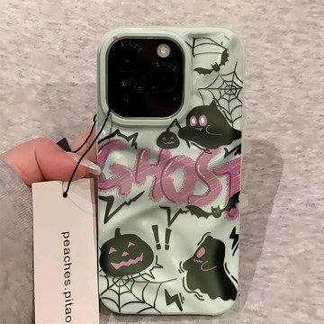 卡通幽靈南瓜頭適用蘋果17Promax手機殼iPhone16Plus軟殼15隕石紋理14大孔13波浪紋12趣味11保護殼