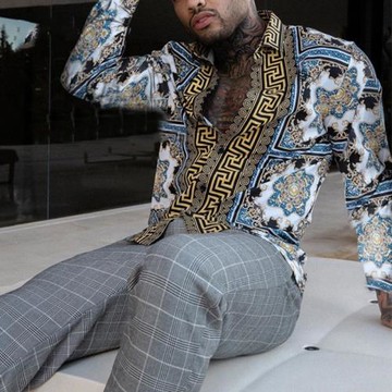 Printed trendy longsleeved shirt印花潮流襯衣開衫男士長袖襯衫