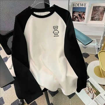【台灣出貨】內穿拚色韓版純棉T恤圓領T恤上衣男長袖上衣拚色大碼拚色拚色長袖上衣寬鬆簡約T恤
