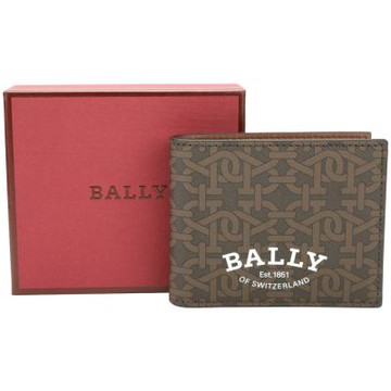 BALLY Bevye B字交織老花帆布拼接單鈔層短夾(咖啡色)