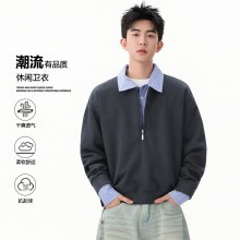 【超百搭】假兩件polo衫拼接清爽衛衣男半拉透氣百搭