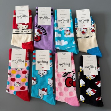 happy socks新款Kitty貓女士中高筒卡通棉襪聯名款可愛春季襪子