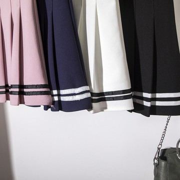 百褶裙女短裙2018新款女裝學院風松緊腰撞色JK制服小裙子夏季半身