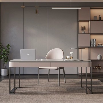 公司貨 免運 意式極簡辦公桌現代簡約書房寫字臺電腦桌輕奢設計師家用實木書桌 快速發貨