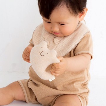 日本 Pompkins baby 有機棉安撫手搖鈴-彩色原棉 (3色) - 兔子白