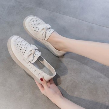 透氣真皮豆豆鞋2024新款樂福鞋鞋軟底一腳蹬牛筋底孕婦鞋牛筋底潮