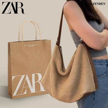 ZAR FENDEN夏日拉菲草編織沙灘單肩包2026新款斜挎手提托特包