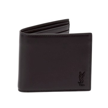 YSL SAINT LAURENT Tiny Monogram Bifold 啞光皮革 卡夾 皮夾 短夾 全黑色 607727
