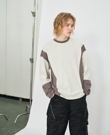 日系復古 拼色圓領長袖t恤