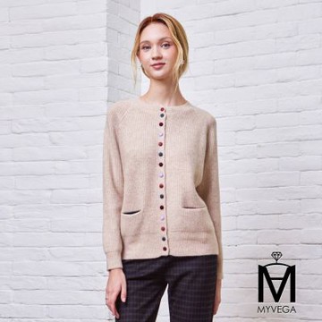 MYVEGA麥雪爾 MA歐式老奶奶風多色釦針織外套-米