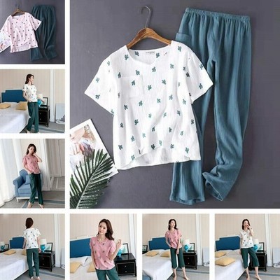 2重ガーゼパジャマ レディース かわいい 半袖長袖サボテン柄 ルームウェア レディース やわらか 部屋着 セットアップ レディースルームウェア寝巻き 通販 Lineポイント最大get Lineショッピング