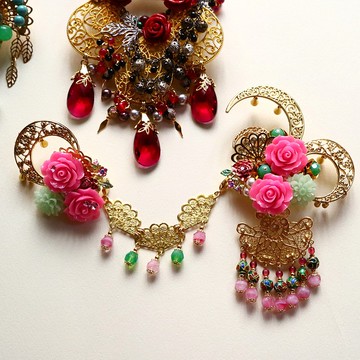 妲己 胸針 粉綠 玫瑰 薔薇 奧地利水晶 珍珠