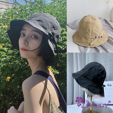 【Decoy】日式交叉扣＊荷葉薄款小圓盆帽/顏色可選