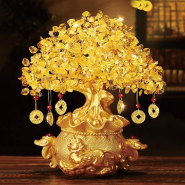 黃水晶招財樹 貔貅擺飾 聚財開運吉祥物 客廳玄關旺財擺件 招財擺飾 開業喬遷送禮工藝品 發財樹 新年擺設 大號
